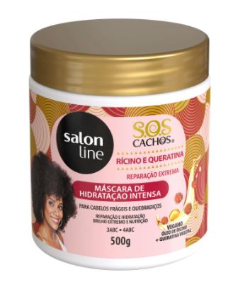 SALON LINE: SOS CACHOS  Masque Hydratation Intense Castor and Keratin Extreme Repair 5 en 1 500
